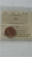 GRADED 1964 Canada One Cent Coin MS-64