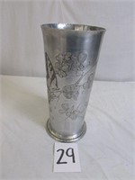 Hammered Aluminum Hand Tooled Butterfly Vase