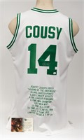 Bob Cousy (HoF) signed Boston Celtics Stat Jersey