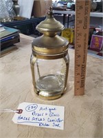 Old Hazel Atlas brass & glass lantern jar
