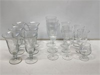 Assorted Etched Stemware and Water Glasses