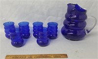 Cobalt Blue Glass Pitcher & Glasses Set