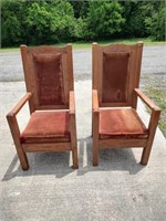 2 Large Solid Wood Armchairs