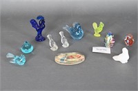 Vtg Yellow Vaseline/Cobalt/ Clear Glass Roosters