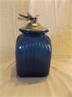 Blue Glass cookie jar w/ dragon fly lid