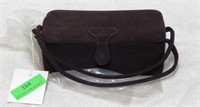 Dark brown suede cosmetic case with handles