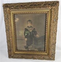 Antique Boy In Sailor Outfit/ Frame Damaged