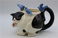 Ceramic Cat & Blue Birds Teapot