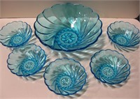 9" Diameter Swirl Blue Bowl With 5 Smaller Bowls