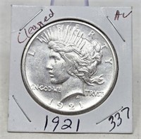 1921 Peace Dollar AU (Cleaned)