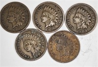 FIVE better Quality Indian Head Cents