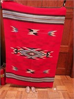 Woven wool fringed Mexican blanket, 44" x 68"