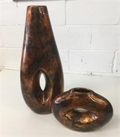 Pair Bronze Ornate Vases 10" & 24"
