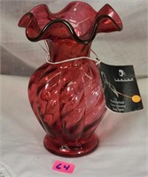 Cranberry ruffled Fenton vase