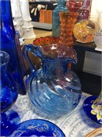 Blue glass pitcher