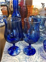 Pair of swirl blue glass glasses