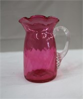 Hand blown cranberry glass pitcher vase, applied