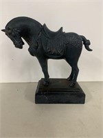 Black Metal Horse on Marble Base, 12 x 12