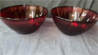 2 9” red glass bowls