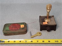 Vintage Table Lighter, Cigar Tin, & Key Knife