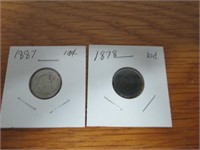 1878 & 1887 Seated Liberty Silver Dimes