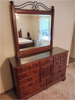 Wooden Dresser with Mirror & Glass Top