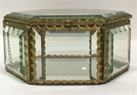 Brass And Beveled Glass Jewelry Display Case