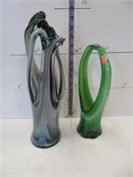 2 - Hand blown glass pieces, up to 14" tall