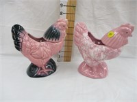 (2) Pink Chicken Wall Pockets/planters