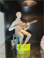 PORCELAIN MAN WITH GUITAR ON STOOL APPROX. 12 IN B