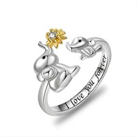 925 Sterling Silver Mother Child Elephant Ring