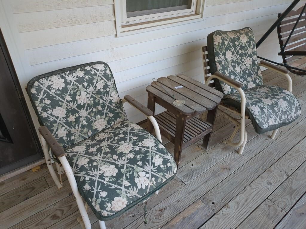 2 Patio / Deck Glider Chairs & Wood Side Table