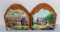 Pair Hand Painted Wood Bookends