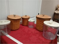 3 longaberger canisters with holders