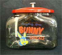 Square glass Bunny Bread canister w/ lid