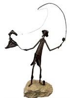 Jim Lewk Signed Torched Copper Fisherman 25"