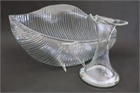 Glass Leaf Desing Serving Platter w Vase