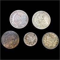 [5] Varied US Coinage [1854, 1861, 1870, 1911,