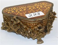 Glass top triangle jewelry box, amber lid