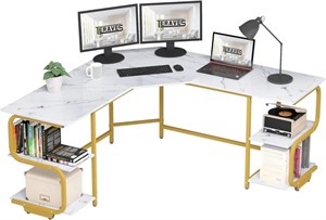 Modern L Shaped Desk with Shelves,64.84"