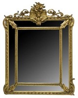 FRENCH GILTWOOD CARVED MIRROR, BEVELED SECTIONS