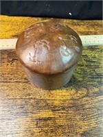 VINTAGE SMALL ROUND BROWN LEATHER TRINKET BOX