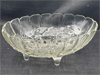 Vintage Indiana Glass Oval Four-Footed Fruit Bowl