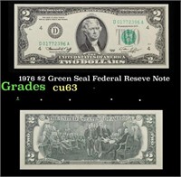1976 $2 Green Seal Federal Reseve Note  Grades Sel