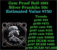 Full roll of Proof 1961 Silver Franklin 50c, 20 Co