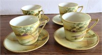 (4) Nippon Hand Painted Cups & Saucers