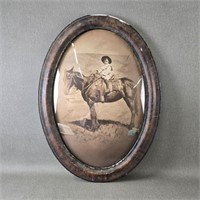 Vintage Framed Photo of a Boy on a Horse
