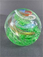 Glass Paper Weight w/ Green and Red Swirl