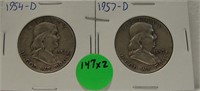 1954-D, 1957-D FRANKLIN HALF DOLLARS - 2X BID