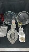 Pyrex pie dishes, cut glass candy dishes, canning
